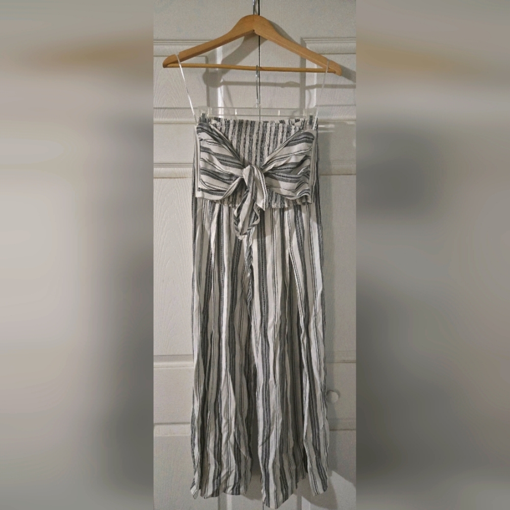 2 Piece Miou Muse Grey and White Striped Medium Strapless Set